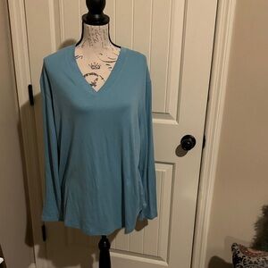 Elegant Teal V-Neck Long Sleeve Top